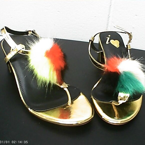 I Heart Gold Heels With Poms - Picture 1 of 8
